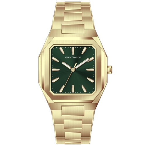 China Watch Factory Support Customized Gold Green Dial 36mm Stainless Steel Square Men's Watches GM-8222A